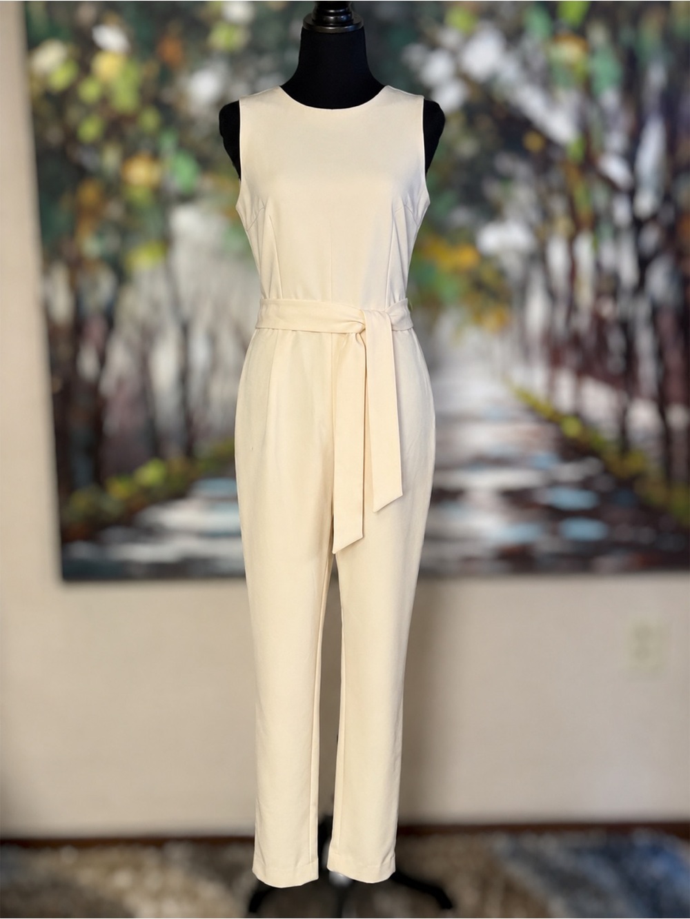 Tommy Hilfiger Cream Sleeveless Tie-Waist Jumpsuit